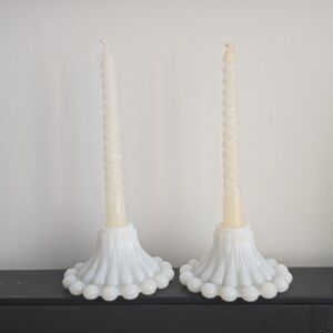 Vintage White Boopie Milk Glass Candle Holders - Set of two